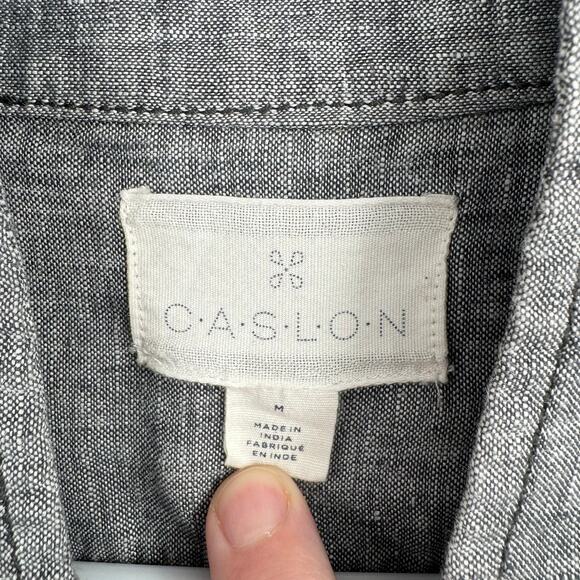 Caslon Linen Snap Down Jacket Womens Medium Gray Metal Buttons - Picture 7 of 10